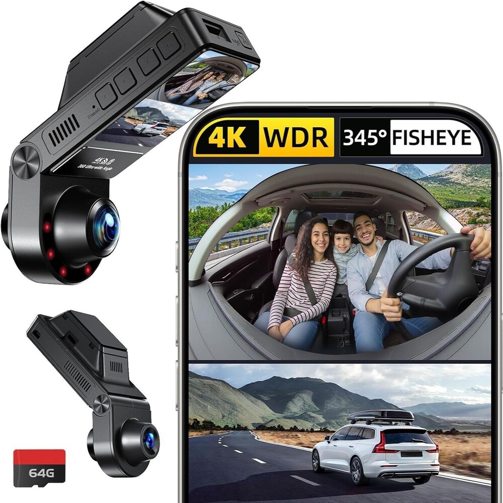 4K Dash Cam Front and Inside, 360 Camera for Car